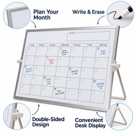 Dry Erase Monthly Calendar for Home and Office – 30 x 40 cm Double-Sided Magnetic Whiteboard with Stand for Desk Planning