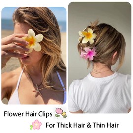 Flower Hair Claw Clips 6 Pcs Large Claw Clips for Thick Hair Hawaiian Flower Hair Clips Hibiscus Hair Clip Plumeria Claw Clips for Thin Hair Beach Hair Accessories for Women and Girls