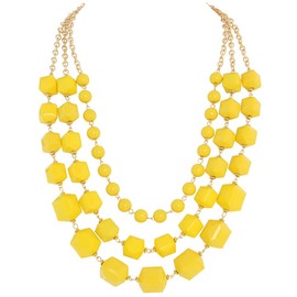 Bocar Necklace for Women, 3 Layer Long Link Chain Necklace Acrylic Beaded Necklace, Statement Necklace, Chunky Necklace Gift, Acrylic, No Gemstone