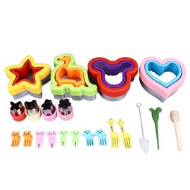 21PCS Sandwich Cutter and Sealer Bread Sandwich Shaper Dinosaur Star Heart Shape Cute with Fork DIY Cookies Cutter for Kitchen