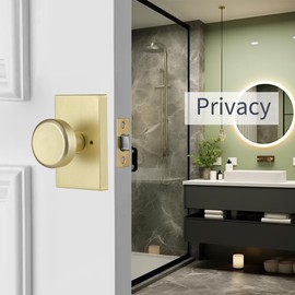 STARPY Gold Door Knobs,Interior Door Handles for Bath & Bed, Satin Brass Heavy Duty Door Knob with Lock