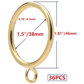 1.5-Inch Inner Diameter Metal Curtain Rings with Eyelets,Fits Up to 1 1/4-Inch Rod Wire Diameter 4.5mm (Gold-36pcs)