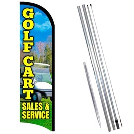 Vista Flags Golf Cart Sales & Service Premium Windless Feather Banner Flag Kit (Flag, Pole, & Ground Mt)