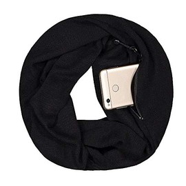 Pop Fashion Travel-in-Style Pocket Scarf - Lightweight Heathered Travel Scarves, Infinity Scarves with Zipper Pockets (Black)