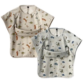 GoUseGo Baby Meal Apron, Half Sleeve, Weaning Apron 2-Piece Set, Waterproof, Baby Feeding Bib, Waterproof, Baby Bib, Girls, Boys, Toddler Apron, 1 Year Old, 2 Year Old, 3 Year Old, 4 Year Old, 5 Year