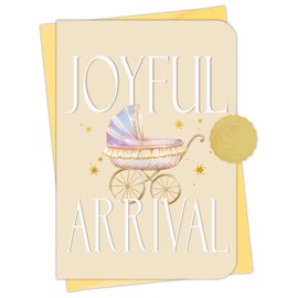 D24TIME Baby Shower Card for New Parents (Joyful Arrival) Welcome New Baby Boy or Girl, Congratulations to New Mon Dad, Gender Reveal 5"x7" Gold Foil