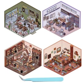 RYMAUP 4 Sets DIY 3D House Stickers, Funny DIY Sticker Scene to Design Your Own Supermarket, Cute 3D Cartoon Scene Stickers Stress Relief for Adults and Killing Time
