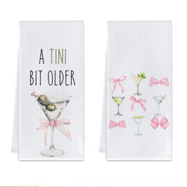 Cilrii Martini Kitchen Towels,A Tini Bit Older Hand Towels,Coquette Pink Bows Martini Gifts for Women,16 X 24 Inches,Set of 2