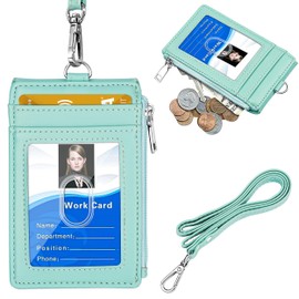 ELV - Portagafete con cierre zíper, cuero sintético con 5 ranuras para ID y tarjetas, 1 bolsillo lateral con bloqueo RFID y correa de 51 cm para el cuello, apto para documentos de identificación, licencia de conducir