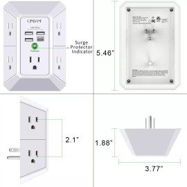 QINLIANF 5 Outlet Extender Surge Protector Multi Plug Wall Adapter USB Charger Ports with