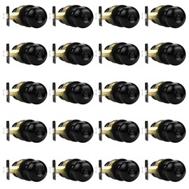 Probrico Privacy Door Knobs Matte Black Finish, 20 Pack Interior Door Knob Set with Lock Keyless Round Ball Handles for Bed Bathroom, Stainless Steel Universal Lever