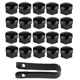 YIYEE 20pcs 17mm Black Wheel Nut Cap Cover, Wheel Nut Rim Cover, Car Tire Hexagonal Bolt Nut Cap with Removal Tool Set Suitable for Most Car Wheels (Black)