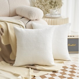 Demetex White Cushion Covers 45 x 45 Decorative Cushions for Valentines Day Decorations Square Corduroy Cushion Cases for Bed Sofa Chair, 45cm x 45cm, Set of 2, White