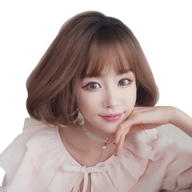 Wig Brooklyn Bangs 3D Gradient Hair Arrangement Neckline Volume Curl Straight Whole Heat Resistant Natural Volume (Sweet Brown Pudding)