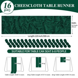 16 Pack 10Ft Cheesecloth Table Runner Emerald Green, 20 x 120 Inch Rustic Gauze Boho Cheese Cloth Table Runners Wedding Long Table Runner for Wedding Party Bridal Shower Table Decoration