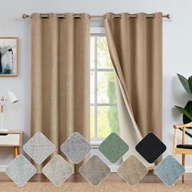 jinchan 80% Blackout Curtains for Bedroom, Linen Textured Curtains 96 Inch Length 2 Panels Set, Thermal Insulated Drapes for Living Room, Grommet Top Window Treatments, Heathered Khaki