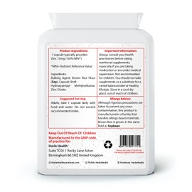 Zinc - 15mg - 120 Capsules - 4 Months Supply - Suitable for Vegetarians & Vegans - Harla Health - Make in The UK - GMP Codes of Practice