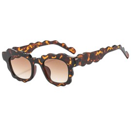 COTIA Fashion Square Sunglasses Women New Unique Irregular Wave-Shaped Frames Sun Glasses for Men Trending Cute Eyewear (leopard)