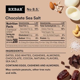 RXBAR Protein Bars, Protein Snack, Snack Bars, Chocolate Sea Salt, 18.3oz Box (10 Count)