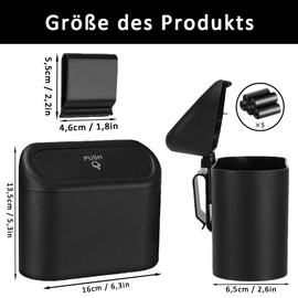 Car Trash Bin, Car Trash Can Hanging, Car Bin with Lid, Portable Car Trash Bin, Multifunctional Small Car Rubbish Bin with 5 Rolls of Rubbish Bags, for Cars, Home, Office