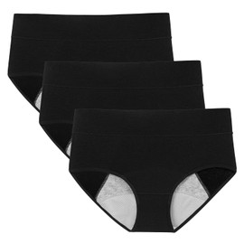 POKARLA POKARLA High Absorbency Cotton Leakproof Period Underwear for Women, 3 Pack, Black