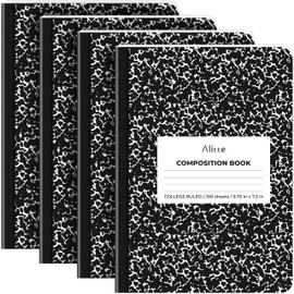 Alitte Composition Notebooks 4-Pack | College Ruled, 200 Pages (100 Sheets) | Black Marble Smooth Thick Pages | 9.75x7.5 | School Notebooks, Writing Pads