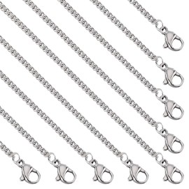 SUNNYCLUE 20 PACK 18 Inch/ 0.45m 304 Stainless Steel Cuban Chain Necklace Making Chains Silver Metal Lobster Claw Clasps Cable Curb Chain Necklaces Bulk for jewellery Making Supplies Women Adult Diy