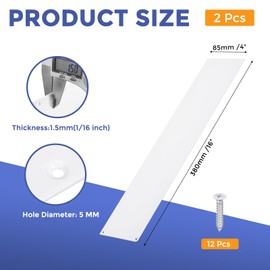 GLOKUUCA 2 Pcs Push Door Plate - 4 x 16 Inches Aluminum Door Push Plate Door Kick Plate,1.5mm (1/16 Inch) Thickness,Metal Door Plate with 12 Screws for Door Interior Exterior (White)