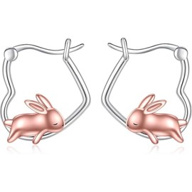 URONE Rabbit Earrings Silver 925 Hoop Earrings Rabbit Jewellery Rabbit Gifts for Women, No Gemstone