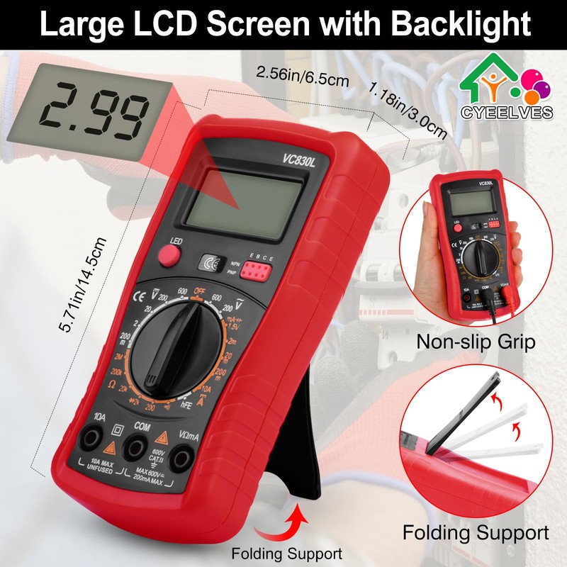 Pocket Digital Multimeter, Multifunction Battery Tester with LCD Backlight Display,