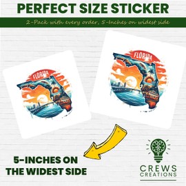 Retro Florida Sticker, Vintage Travel Decal, Sunshine State Map, Beach Sunset Design, Florida Souvenir, Tropical State Sticker - 5-Inch Sticker - 2-Pack - CCSTICKER00493