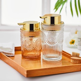 LEICURACE Glass Foam Soap Dispenser - Toothbrush Holder & Refillable Lotion Dispenser (S-Gold-Foaming)