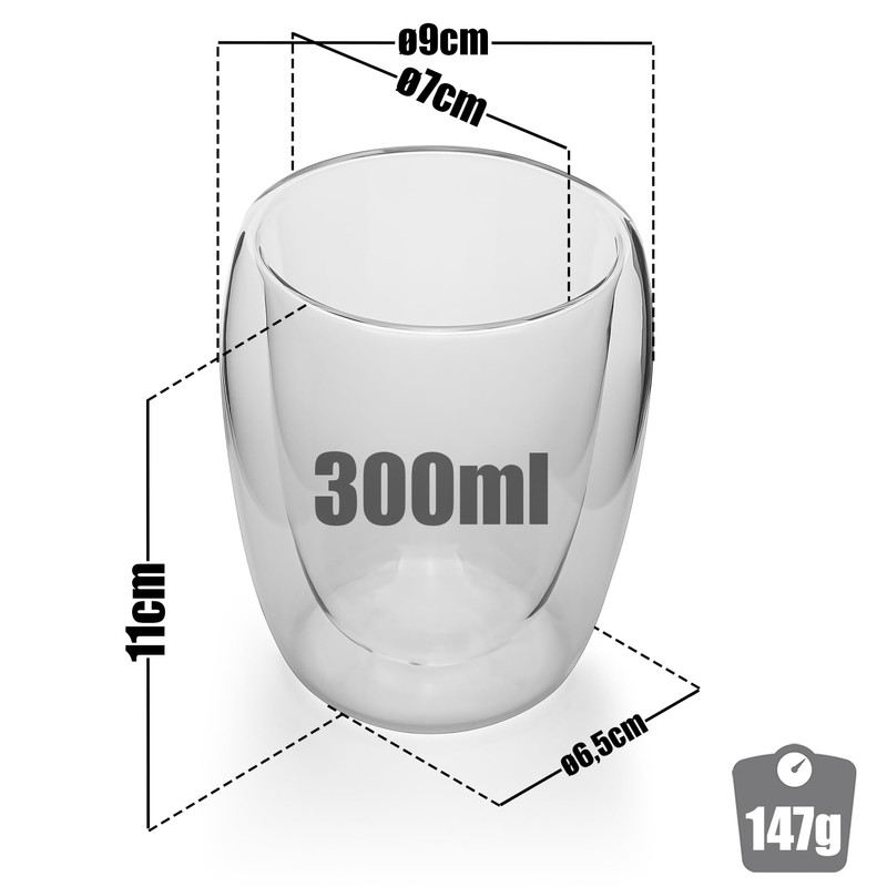 BigDean Pack of 6 Double Walled Latte Macchiato Glasses 300ml