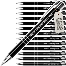 50 x metal ballpoint pens with 3 decorative rings, including Desired Engraving Colour, Black, Choose from 20 Fonts and 14 Different Colours Your Desired Ballpoint Pen