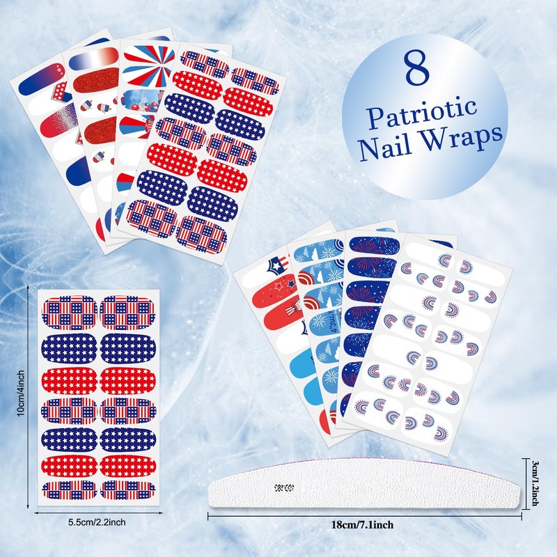 XEAOHESY 112 Pieces 8 Sheets Independence Day Nail Polish Strips