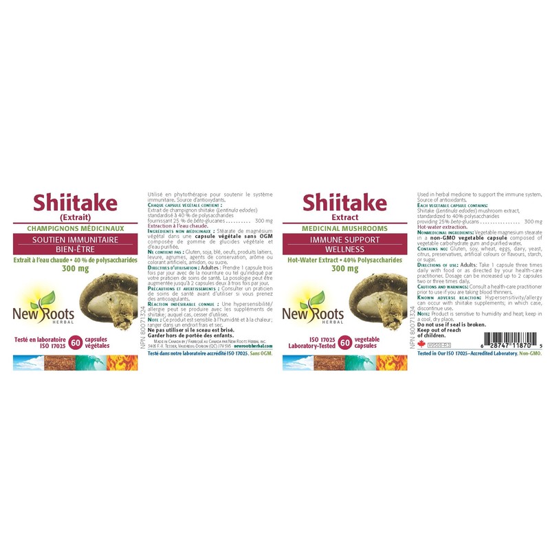 New Roots Shiitake Medicinal Mushrooms - 60 Capsules - Mushrooms
