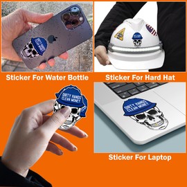 Pack 3Pcs - Dirty Hands Make Clean Money Sticker 2" Skull Mechanic Vinyl Decal for Toolbox Hard Hat Water Bottle Laptop Garage Man Cave Blue Collar Gift for Construction Worker Welder 2 Inches