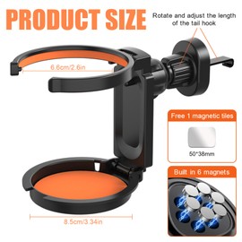 Quorumsg 2 Pezzi Universale Portabicchieri Auto, Regolabile e Pieghevole Portabicchieri per Auto, Portabevande Include Supporto Magnetico per Telefono, per Caffè, Bevande(Colore Arancione, Rosso)