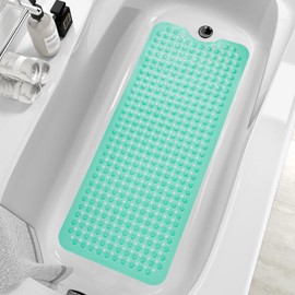 ZHICHENG Bath Tub and Shower Mats, Non-Slip 39 x 16 Inch Extra Long Bath Mat, Machine Washable Bathtub Mat with Drain Holes, Suction Cups for Bathroom (Colour Green)