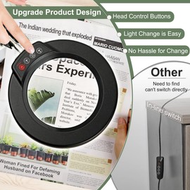 Krstlv 10X Magnifying Glass with Light and Clamp, Upgrade Button 5 Color Modes, Stepless Dimmable LED Lighted Desk Lamp, Hands Free Magnifier with Light and Stand for Craft Hobby Reading Close Work