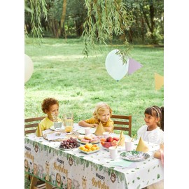 Heboland Pack of 2 Children's Birthday Tablecloths, Jungle Party, Birthday Tablecloth, Happy Birthday Tablecloth for Safari, Birthday Decoration, Boys and Girls, 137 x 274 cm