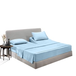 SGI bedding 32" King Split Top Flex Head Sheet 100% Egyptian Cotton Sheet Set - 600 Thread Count Flex Top Sheet Adjustable Bed - 4 Piece Sheet Set 18" Deep Pocket Sleep Number Bed - Light Blue Solid