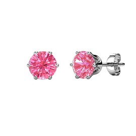 Cate & Chloe White Gold Birthstone Stud Earrings, 18k Gold Plated Earrings with 1ct Genuine Gemstone Crystals, Birthstone Jewelry for Women, 6-Prong-Setting, Metal