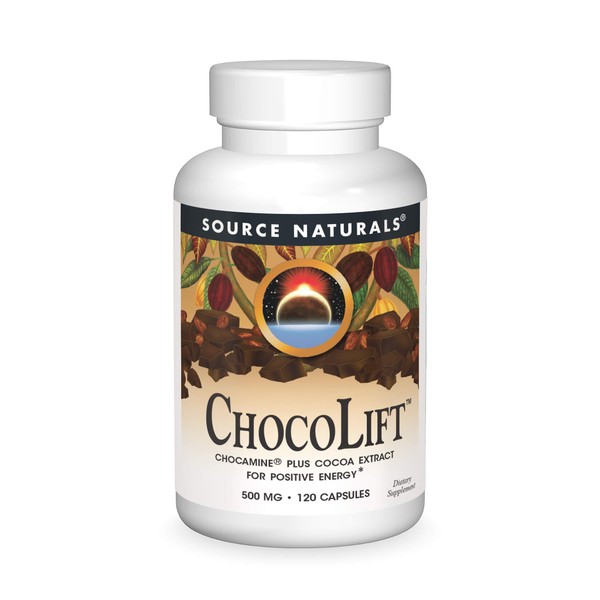 Source Naturals ChocoLift 500mg, Chocamine Cocoa Extract for Positive Energy, 120 Capsules