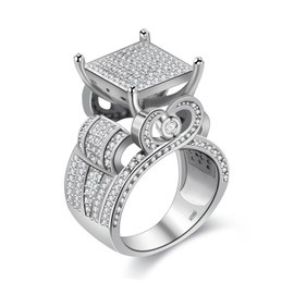 Uloveido Platinum Plated Big Square Cocktail Party Favor Rings, Round Clear CZ Simulated Diamond Wedding Anniversary Ring for Women (Size 11) RA0221