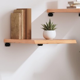 TREATLIFE HOME Rustic Wall Shelf in Light Brown Solid Oak, 15.7" x 23.6" with Live Edge Design