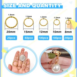 Toaob 600 Pieces Pendant Rings Connectors 8 mm to 20 mm Open Jump Ring Metal Gold for Jewellery Bracelets Necklace Earring Key Ring DIY Jewellery Crafts