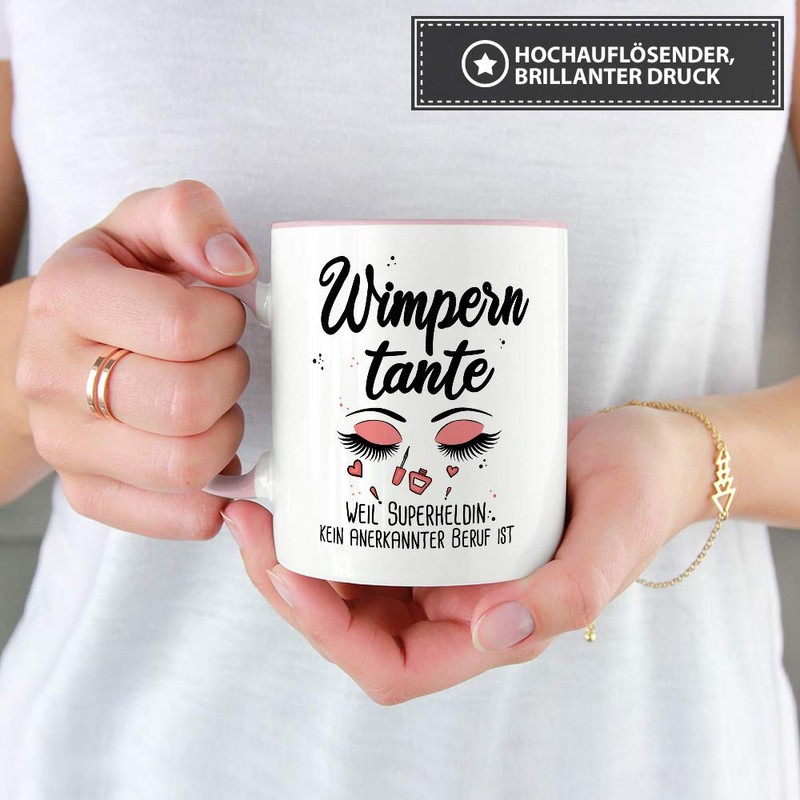 Berufe-Tasse Superheldin Wimperntante - Kaffee-Tasse mit Spruch/Arbeit/Job/Lustig/Geschenk-Idee - Innen &