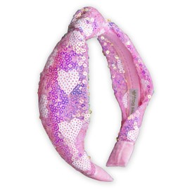 FROG SAC Heart Headband for Girls - Knotted Valentine's Day Head Bands for Kids, Top Knot Hair Band for Children, Sparkly Pink Sequin Hair Accessories for Toddlers, Little Girl Fashion Hairband