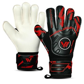 WESTWOOD FOX Goalkeeper Gloves,Finger Protection Soccer Goalie Gloves for Kids,Youth,Adults,Heavy Grip Palm with Dumbo latex 4+3 mm,Wrist Support (BLACK-RED, Size 6 suitable for 8 to 10 Years old)